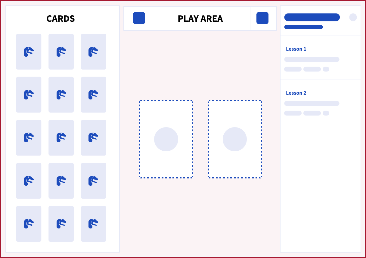 Tuva Jr. activity interface showing draggable cards, a play area, and lesson sidebar