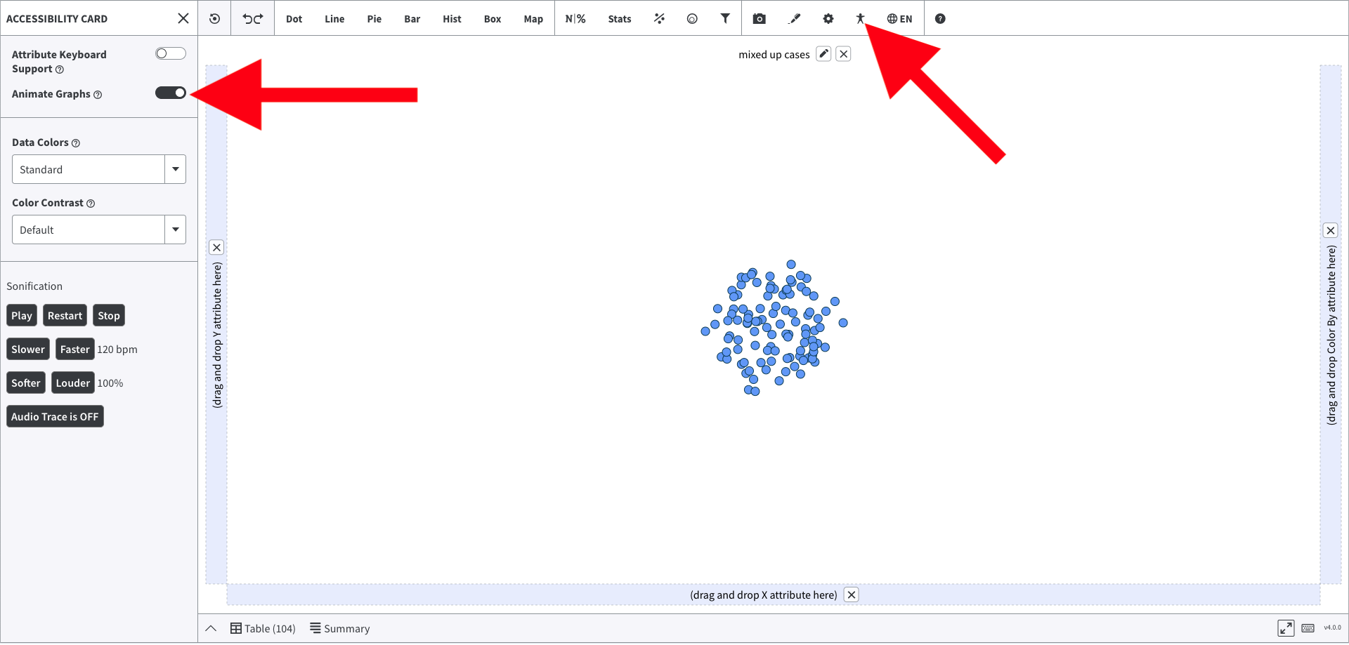 Screenshot of the Tuva Accessibility Card showing the Animate Graphs toggle
