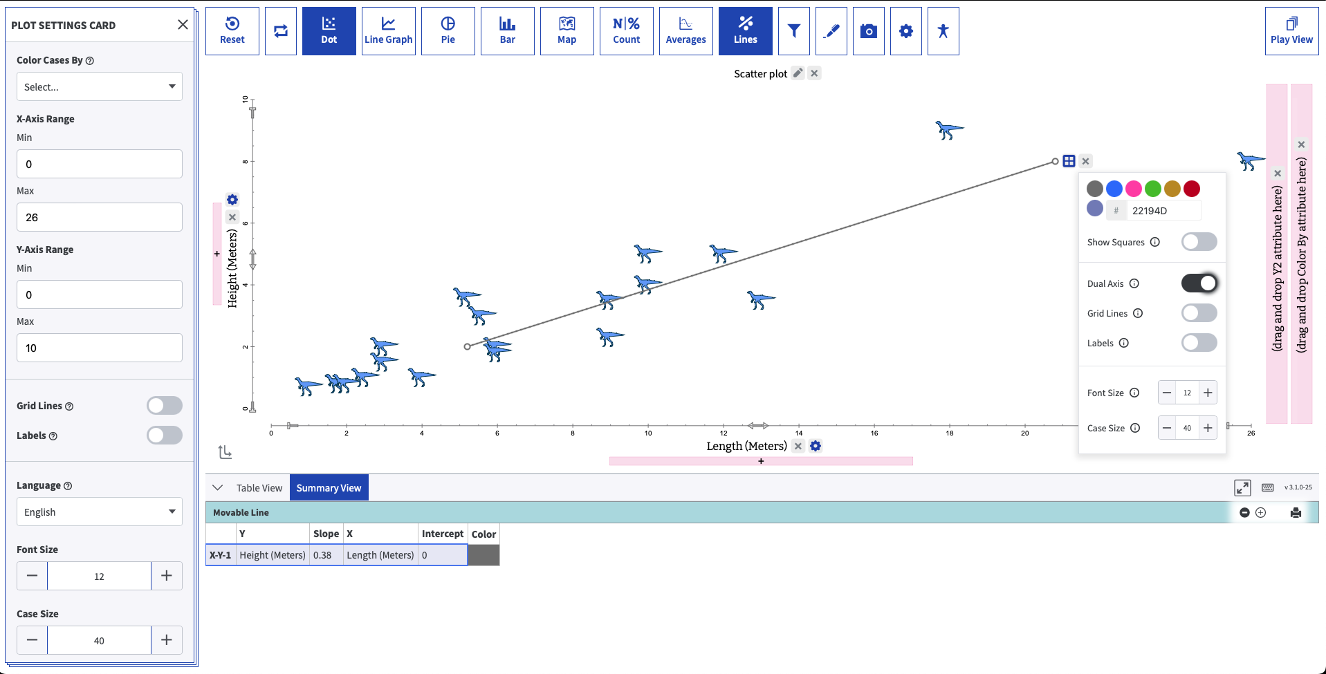 Screenshot of the Tuva Jr. context menu showing advanced options such as Dual Axis and Show Squares before they were hidden