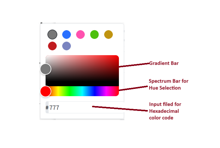 Screenshot of the enhanced color picker with a gradient area, hue spectrum bar, and hexadecimal color input field