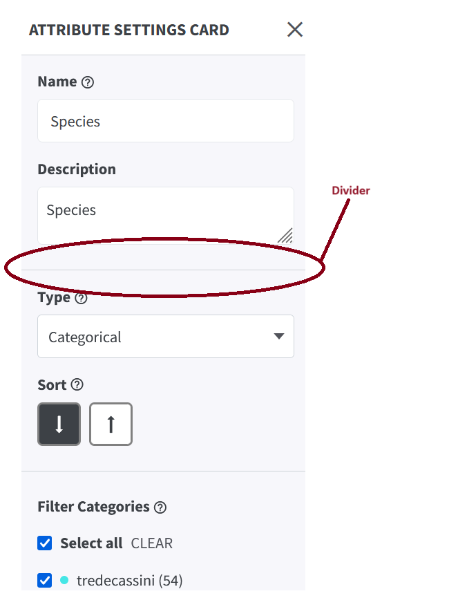 Screenshot of the Attribute Settings Card with a divider added below the Description field