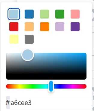 After screenshot of the updated color picker with square swatches, more preset colors, and a separate hue slider
