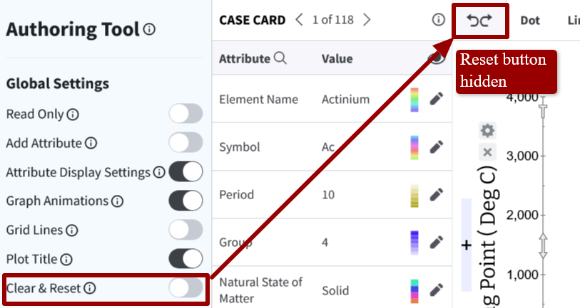 Screenshot of authoring mode with the Clear and Reset toggle turned off and the Reset button hidden from the toolbar