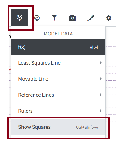 Screenshot of the Model Data menu with the Show Squares option highlighted for a nonlinear model