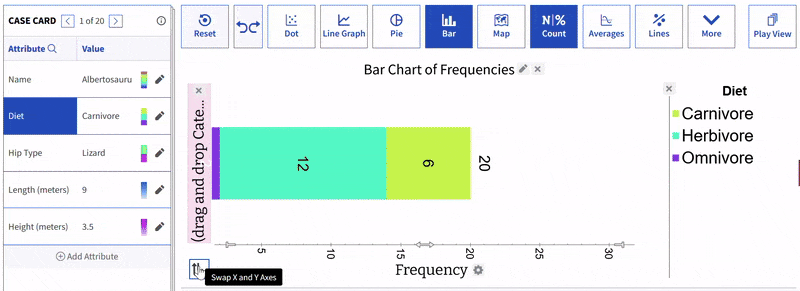 Animated demo of a bar chart with draggable handles and plot settings for adjusting the frequency axis range