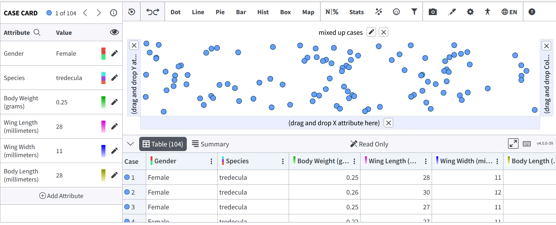 Before screenshot of Tuva Tools showing the earlier layout with the Case Card, dot plot, and table view